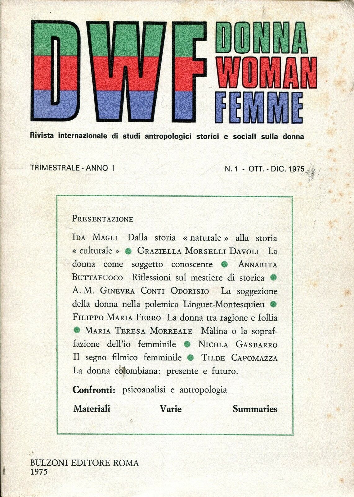DWF, Anno I, n. 1, 1975