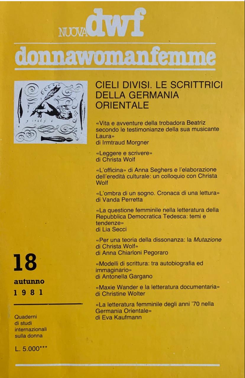 CIELI DIVISI. Le scrittrici della Germania Orientale, Nuova DWF (18) 1981